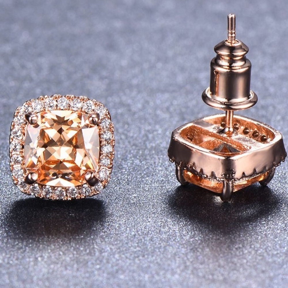 18k Rose Gold Filled Champagne Topaz Stud Earrings - Picture 5 of 8